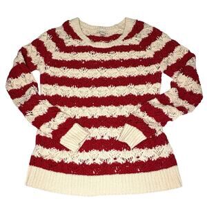 Forever 21 Open Knit Pullover Sweater Women's S Red White Stripe